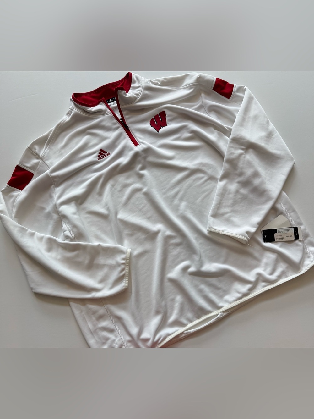 Wisconsin Badgers Adidas Climalite Men’s 4XL White 1/4 Zip Pullover New